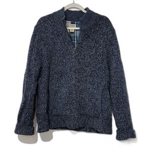 LL Bean Men’s Lambswool Flannel Lined Sweater Full Zip Blue White XL